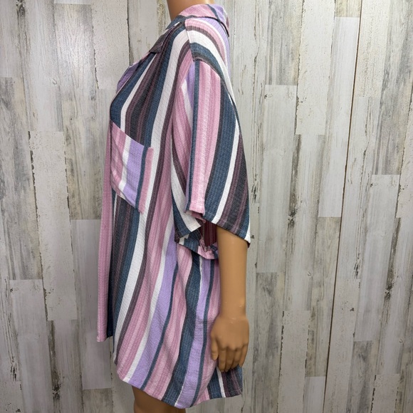 Torrid Striped Gauze Pink and Gray Shortie Pajama Set - Picture 7 of 16